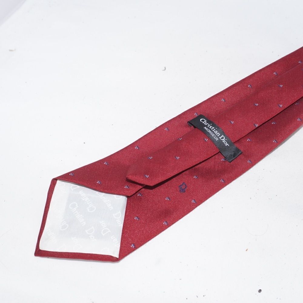 Christian Dior Monsieur Red Tie WIth Small Geometric Pattern - Picture 6 of 7